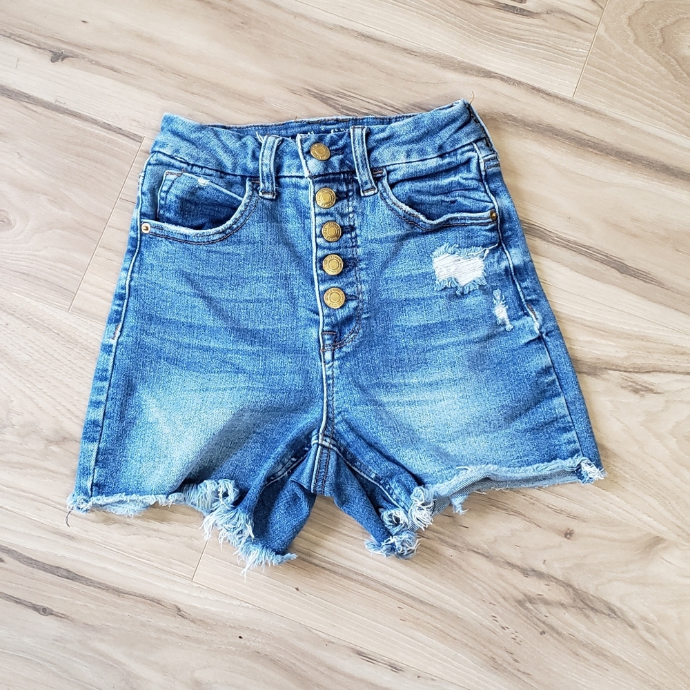 High Waist Cutoff Denim Shorts, Size 0